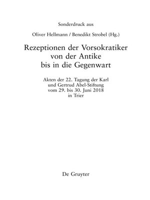 cover image of Rezeptionen der Vorsokratiker von der Antike bis in die Gegenwart